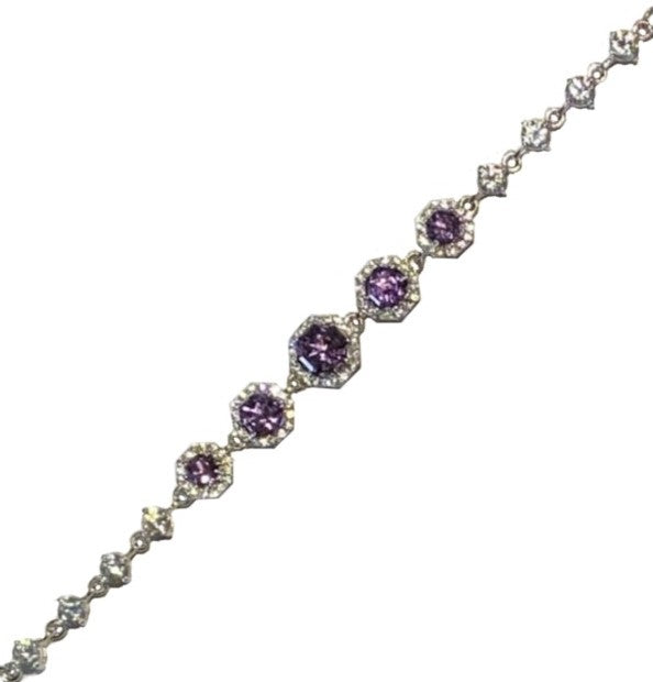 FARA Amethyst with White Zircon Halo Link Bracelet, Sterling Silver, Fine Jewelry for Women