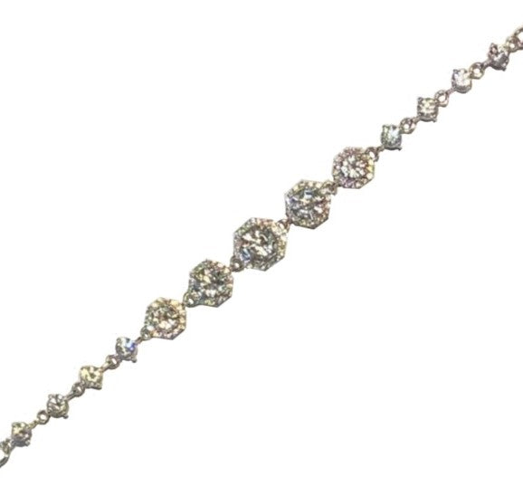 FARA White Topaz with White Zircon Halo Link Bracelet, Sterling Silver, Fine Jewelry for Women
