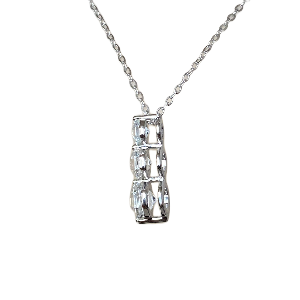 FARA Three Stone White Topaz Drop Pendant Necklace for Women, Sterling Silver with 18 inch Chain
