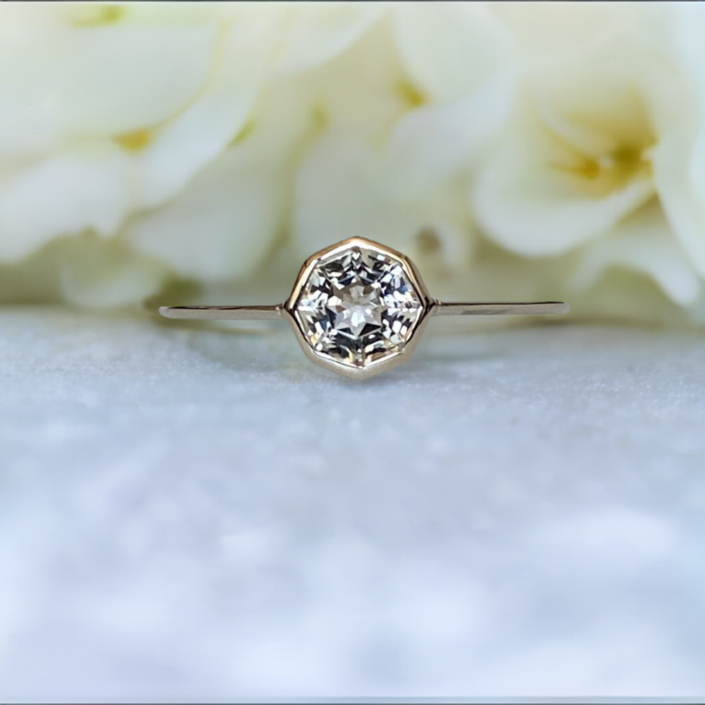 FARA Bezel Set White Topaz Engagement / Promise / Stackable Ring Sterling Silver