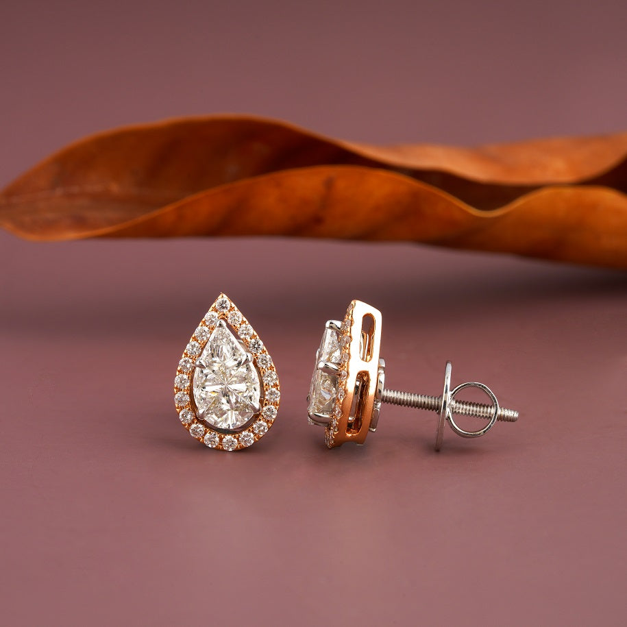 1-1/4-ct.-Halo Pear shape Diamond-Earrings, - Earring Studs with