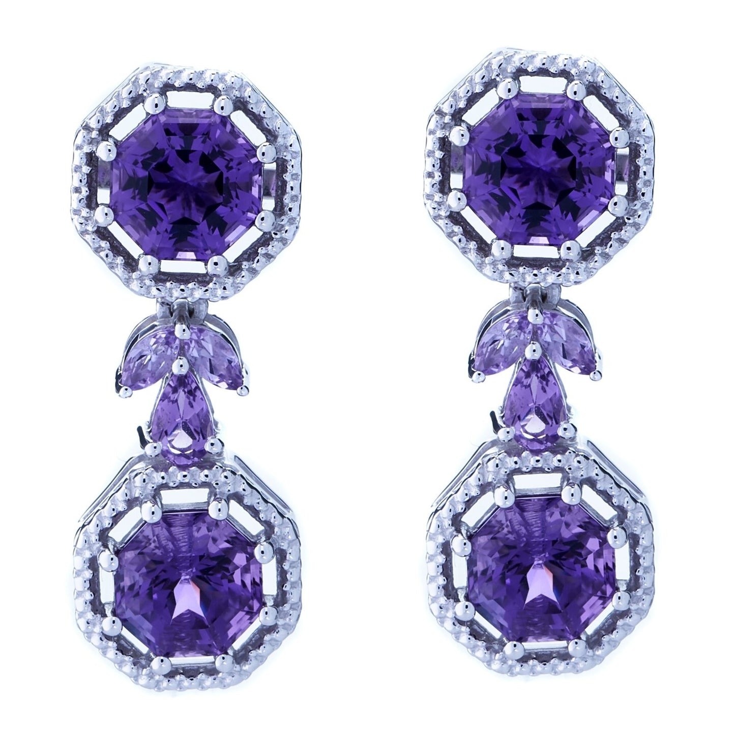 Classic Amethyst FARA Cut & Marquise Drop Earring, Sterling Silver