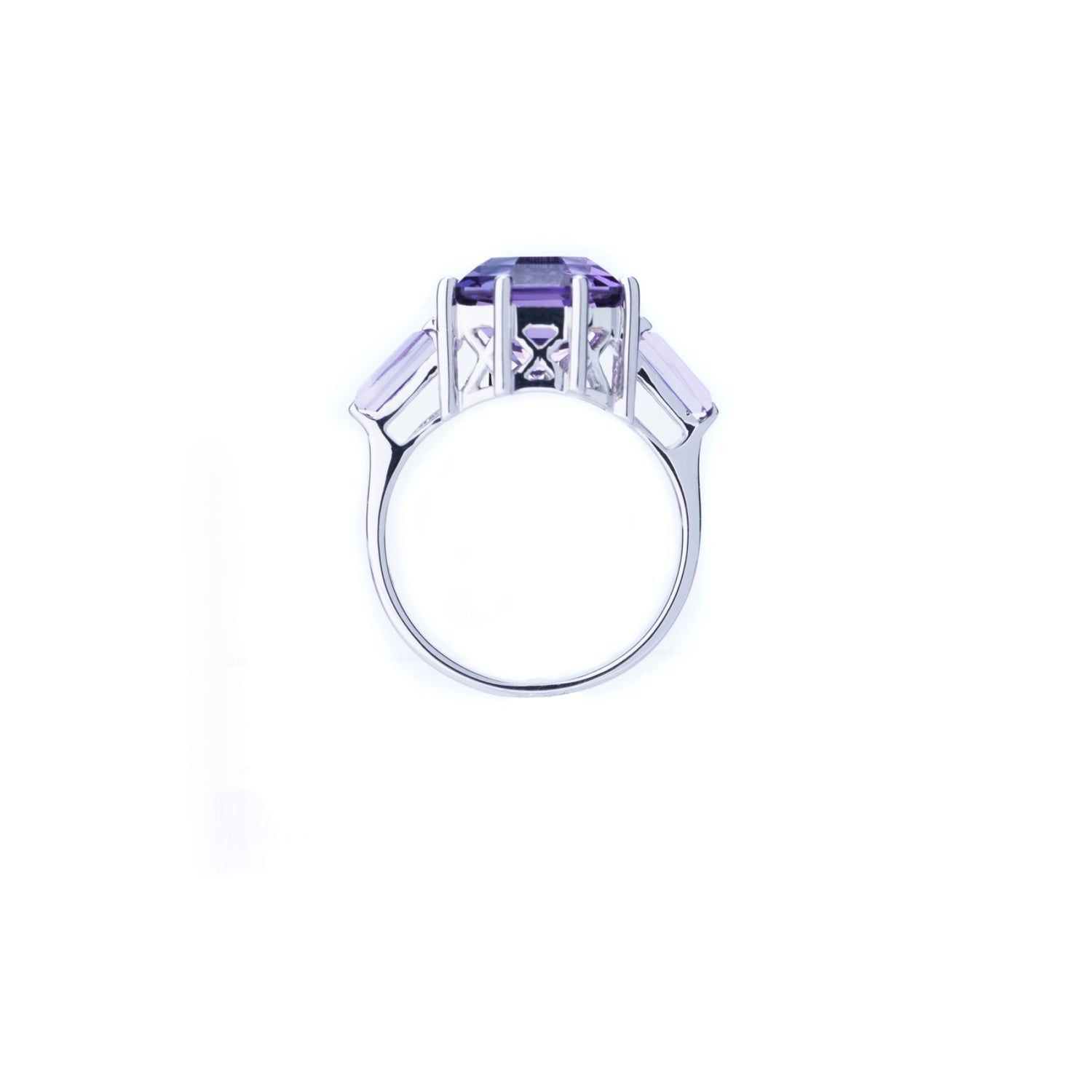 Classic Amethyst FARA Cut & Baguette Ring, Sterling Silver