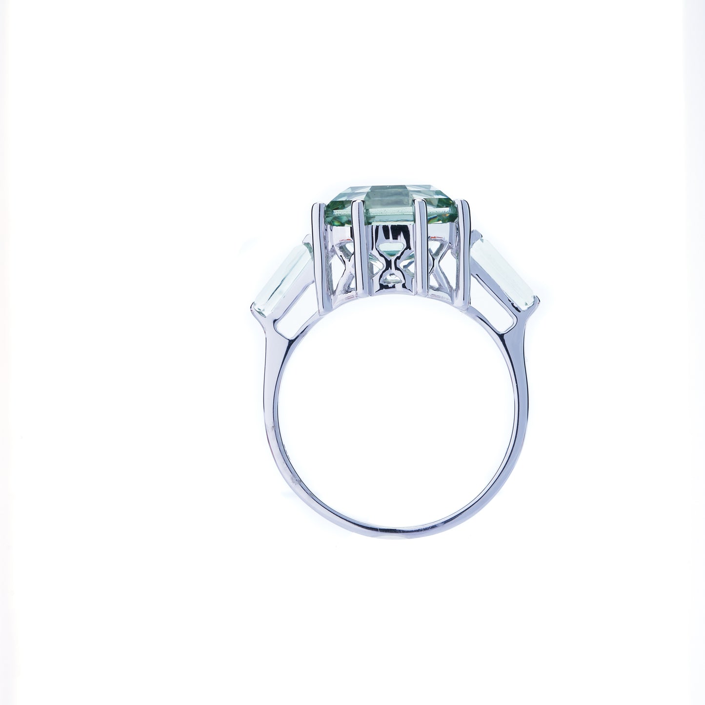 Classic Prasiolite FARA Cut & Baguette Ring, Sterling Silver