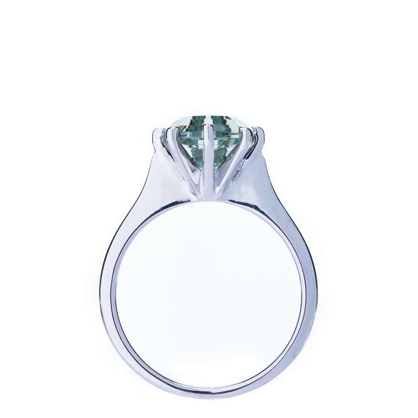 Classic Solitaire Prasiolite FARA Gem Engagement Ring, Sterling Silver