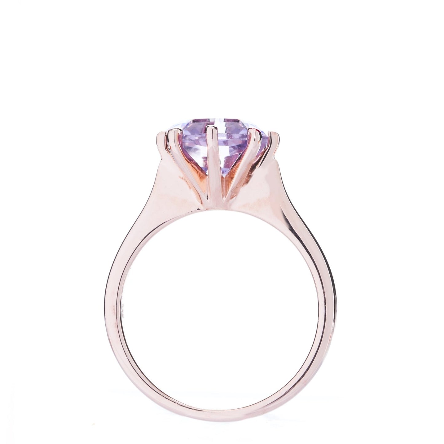 Classic Solitaire Pink Amethyst FARA Gem Engagement Ring,18K Rose Gold Plated Silver
