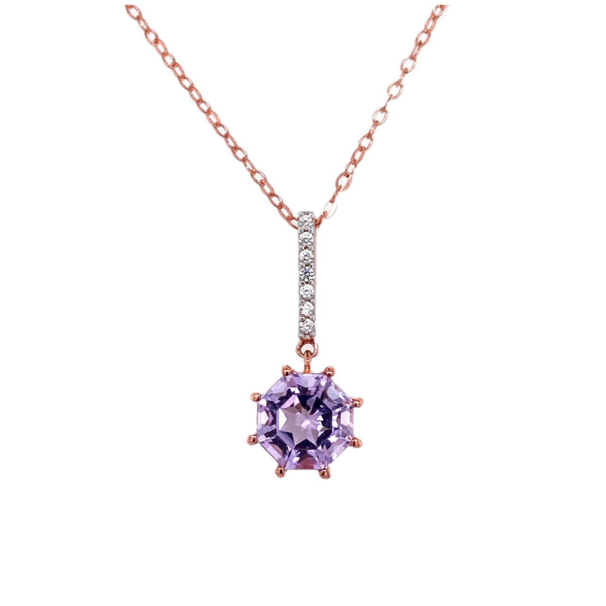 Pink Amethyst Drop Pendant 18K Rose Gold Silver