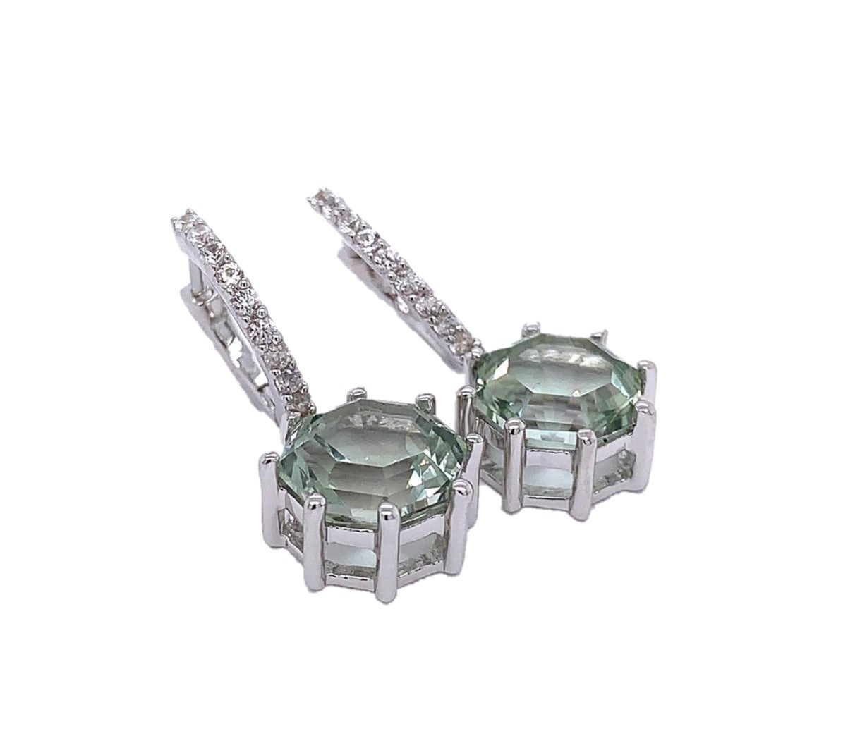 Classic Hughie Hoop Drop Prasiolite Green Amethyst FARA Cut Earring, Sterling Silver