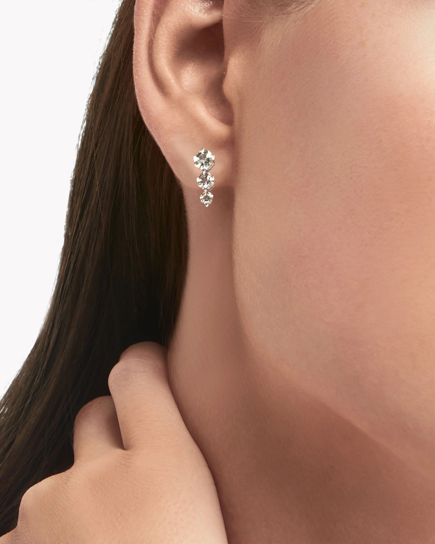 Three Stone Blue Topaz FARA Gem Earrings, Sterling Silver