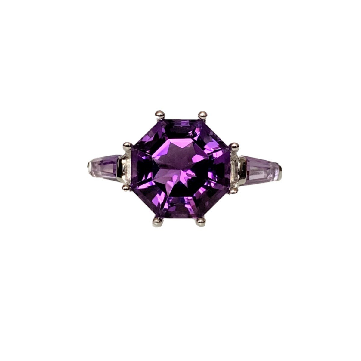 Classic Amethyst FARA Cut & Baguette Ring, Sterling Silver