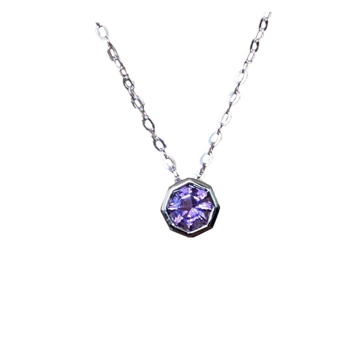 FARA Bezel Set Amethyst Minimalist Necklace set in Rhodium Plated Sterling Silver