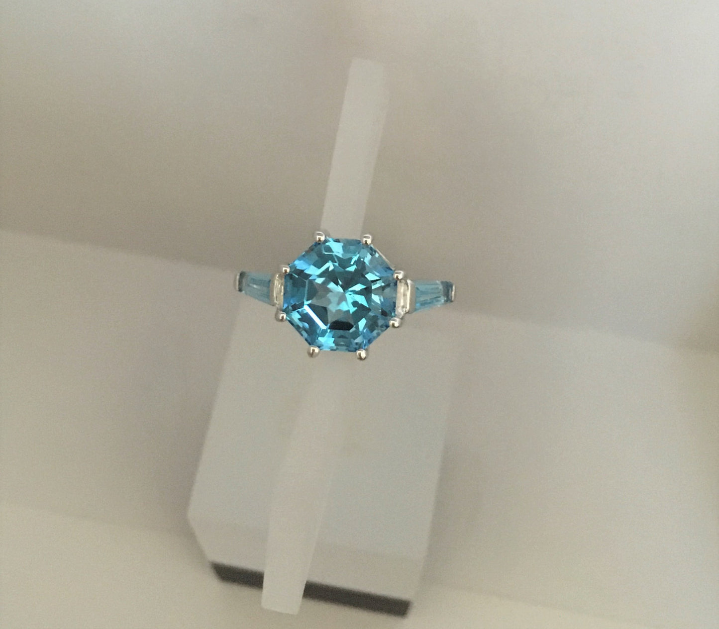 Classic Blue Topaz FARA Cut & Baguette Ring, Sterling Silver