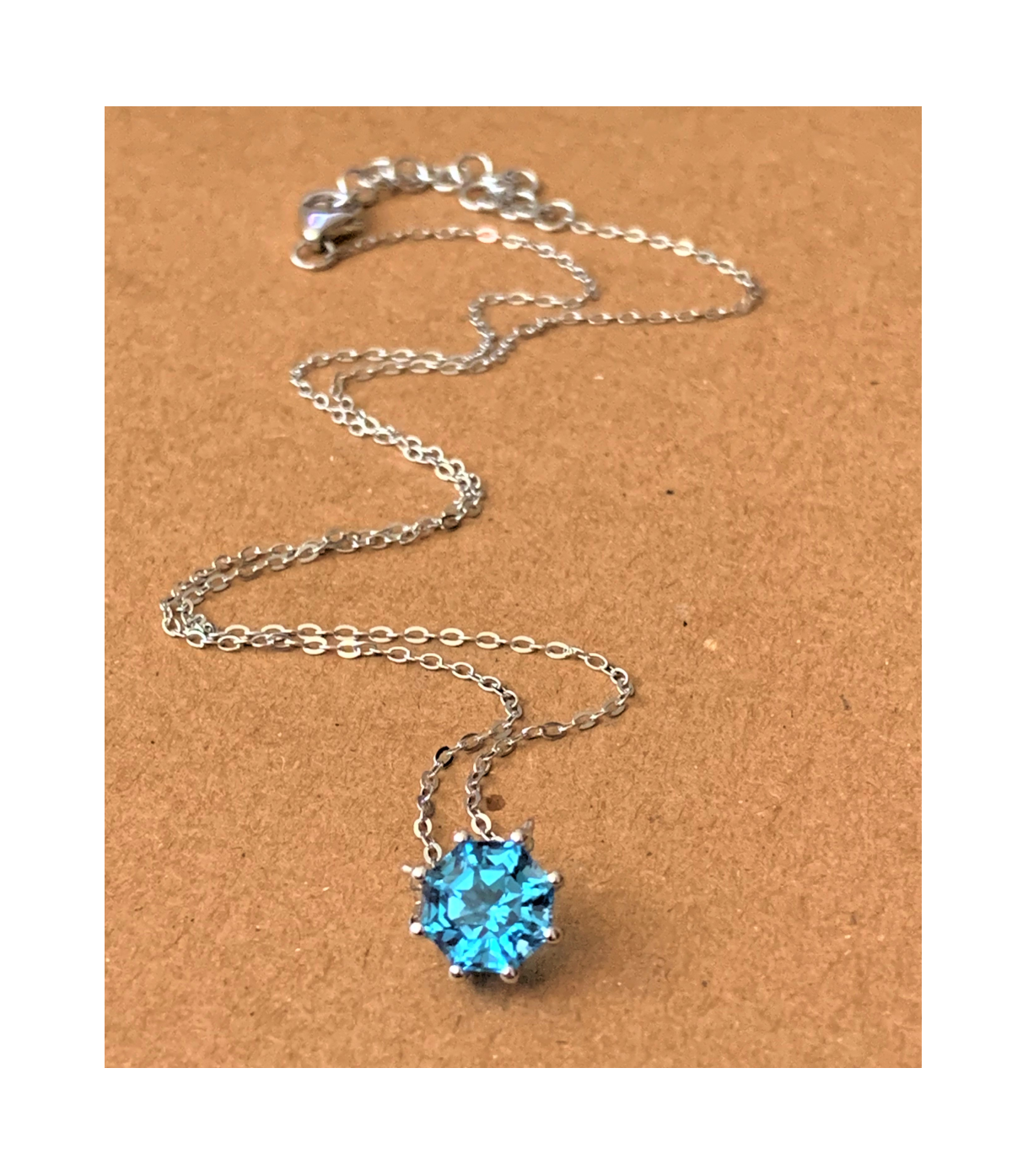 Classic Solitaire Blue Topaz FARA Cut Necklace, Sterling Silver