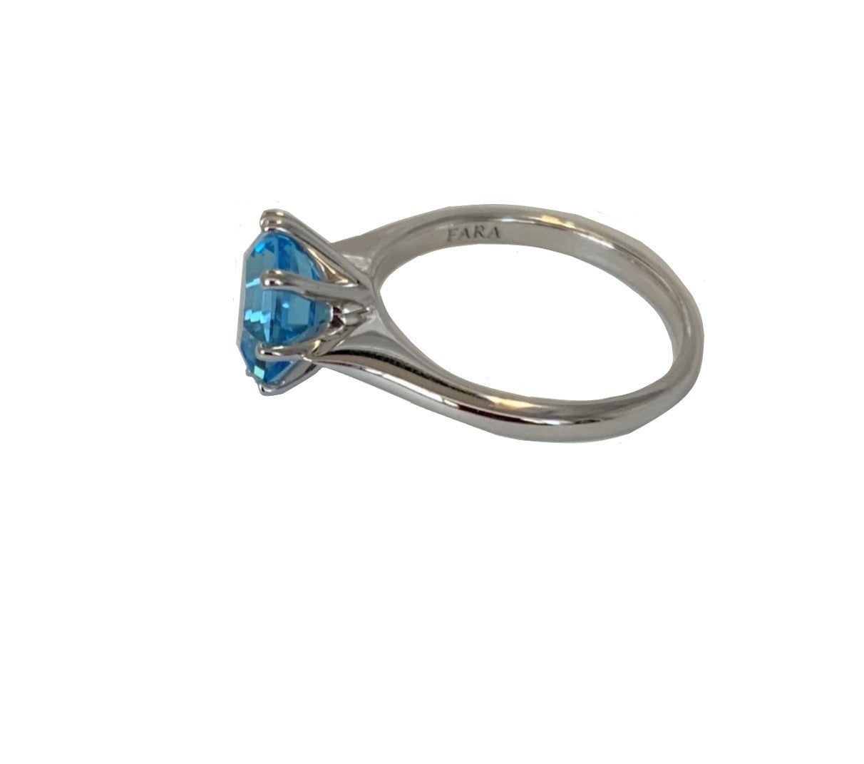 Classic Solitaire Blue Topaz FARA Gem Engagement Ring, Sterling Silver
