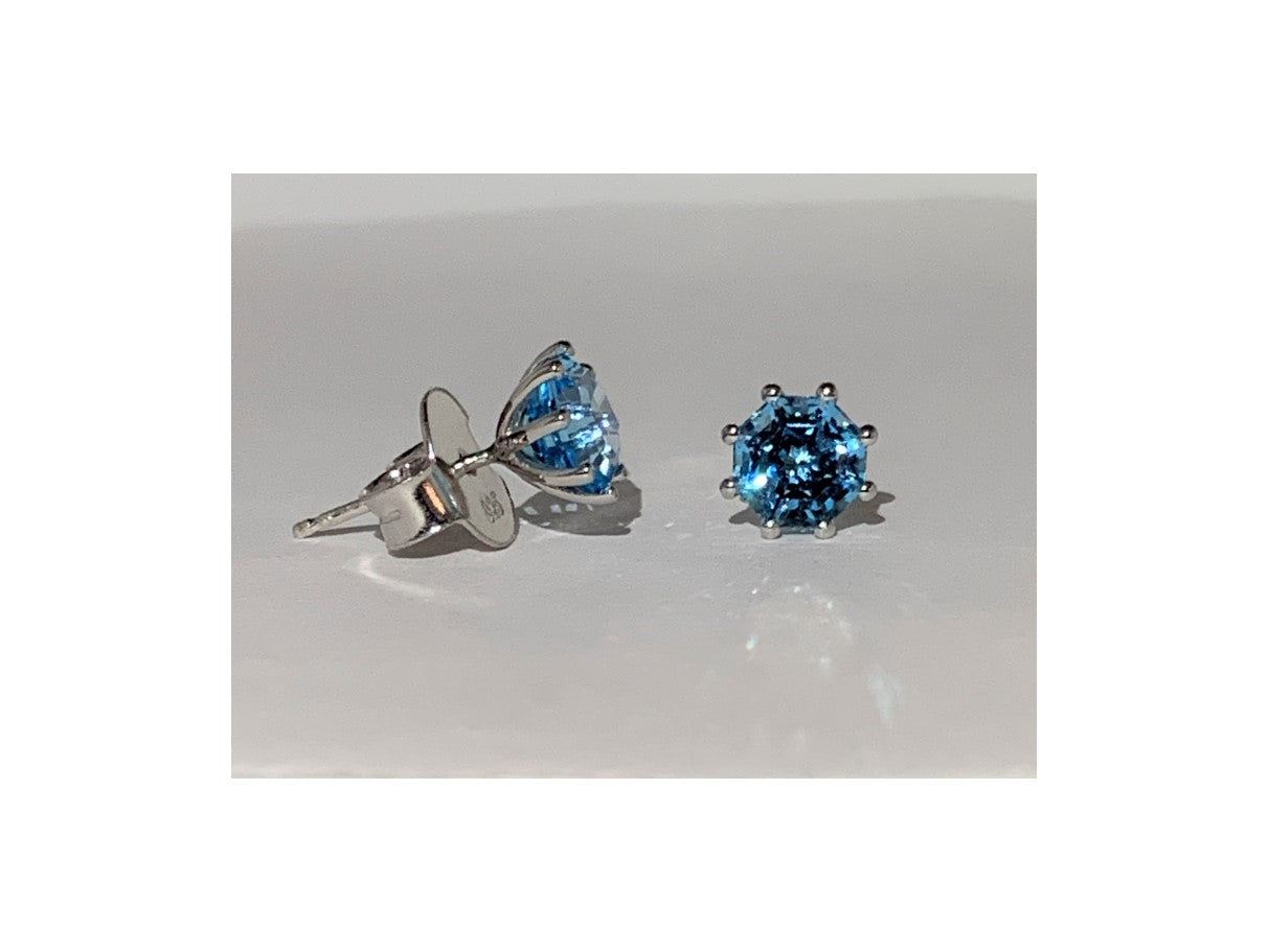 Classic Solitaire Blue Topaz FARA Cut Stud Earring, Sterling Silver