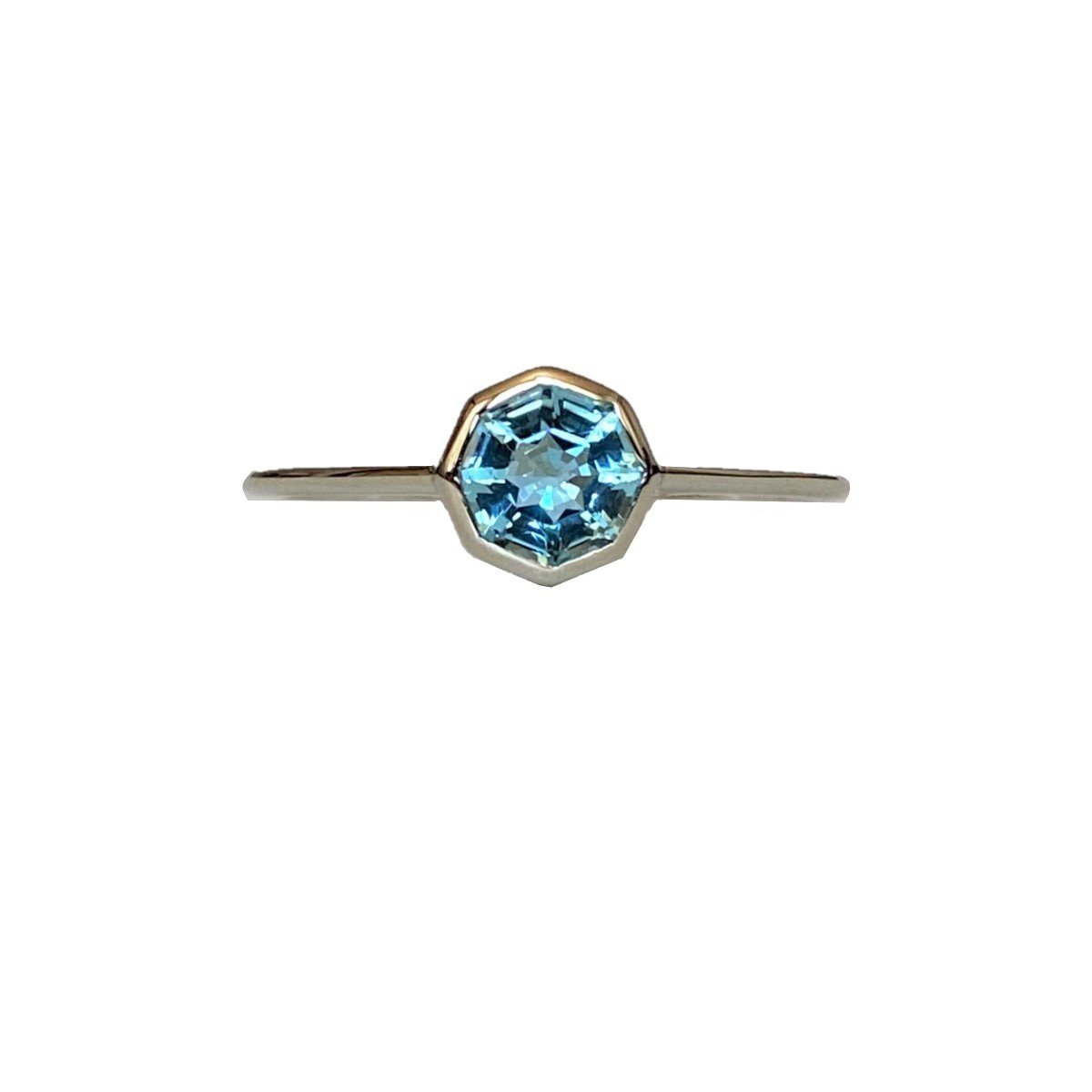 FARA Bezel Set Blue Topaz Engagement / Promise / Stackable Ring Sterling Silver