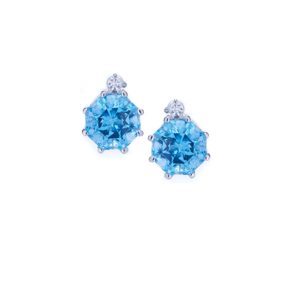 FARA Blue Topaz & Natural White Zircon Earrings Sterling Silver for Women