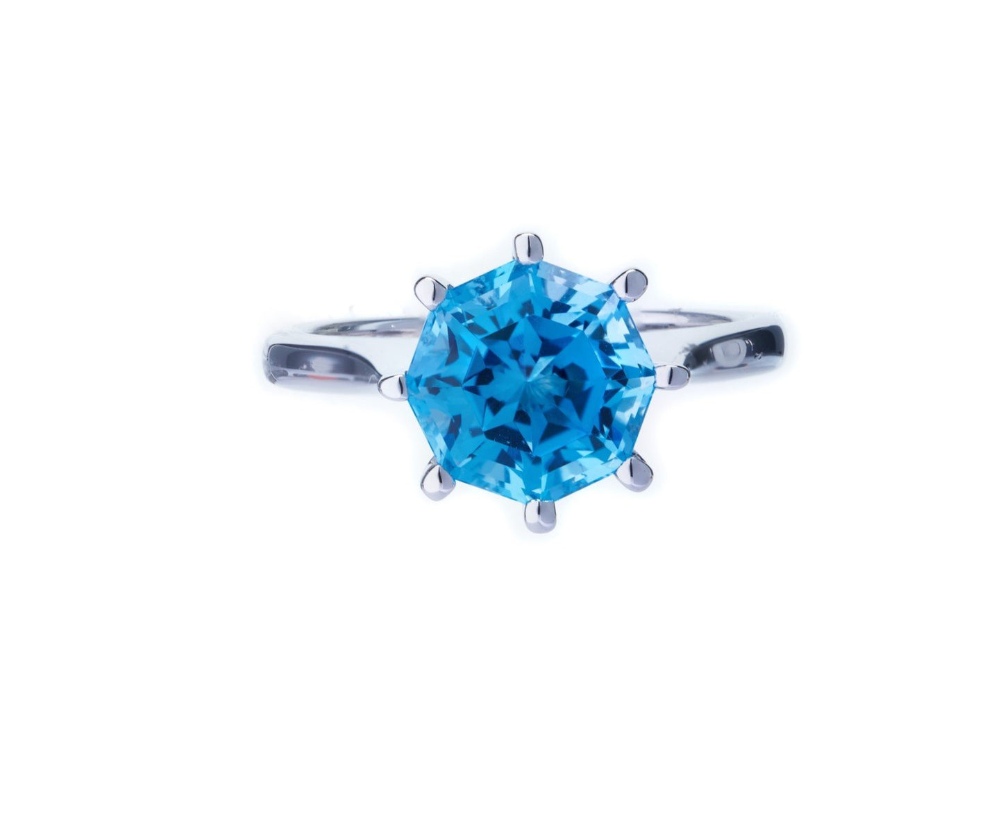 Classic Solitaire Blue Topaz FARA Gem Engagement Ring, Sterling Silver