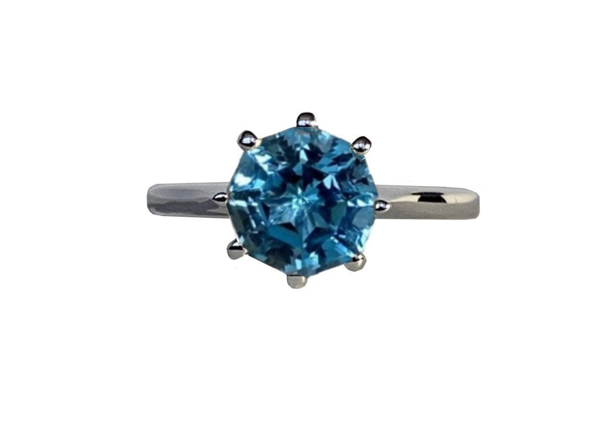 Classic Solitaire Blue Topaz FARA Gem Engagement Ring, Sterling Silver