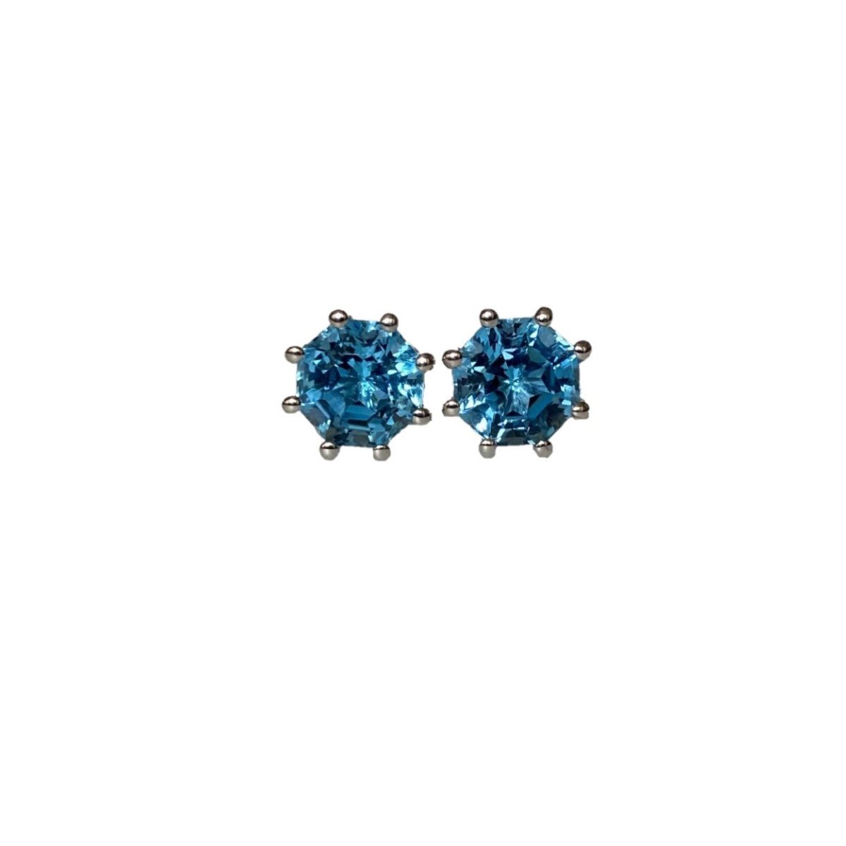 Classic Solitaire Blue Topaz FARA Cut Stud Earring, Sterling Silver