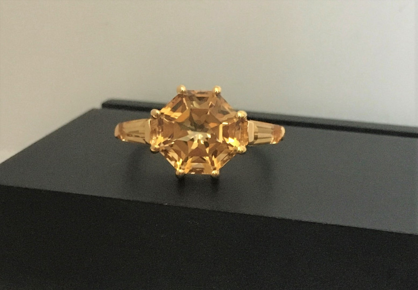 Classic Citrine FARA Cut & Baguette Ring, 18K Gold Plated Sterling Silver