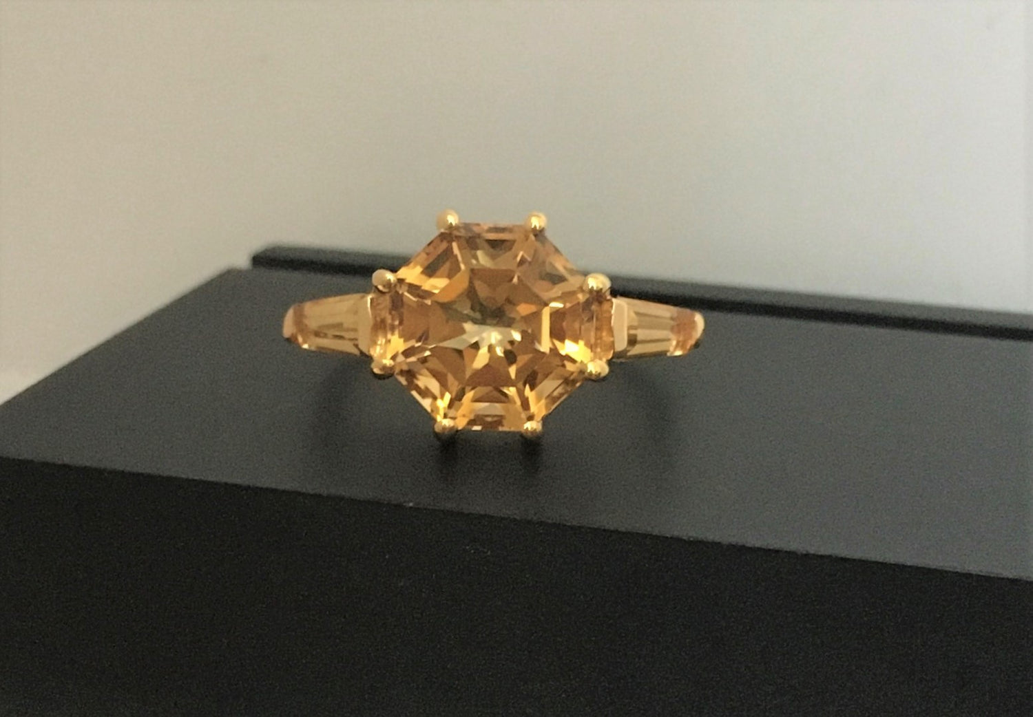 Classic Citrine FARA Cut & Baguette Ring, 18K Gold Plated Sterling Silver