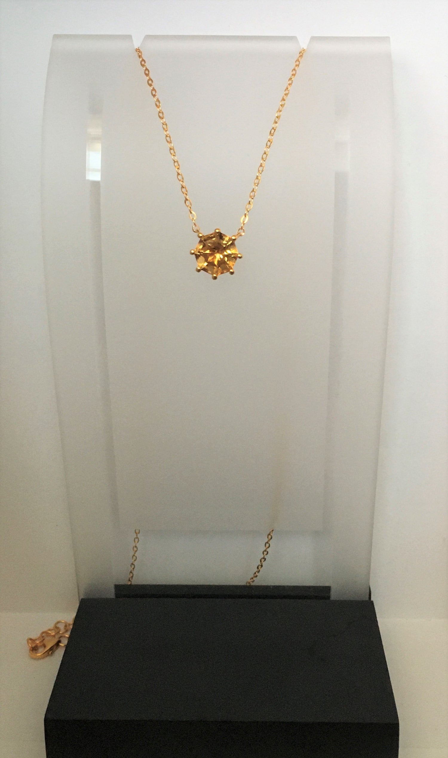Classic Solitaire Citrine FARA Cut Necklace, 18K Gold Plated Sterling Silver