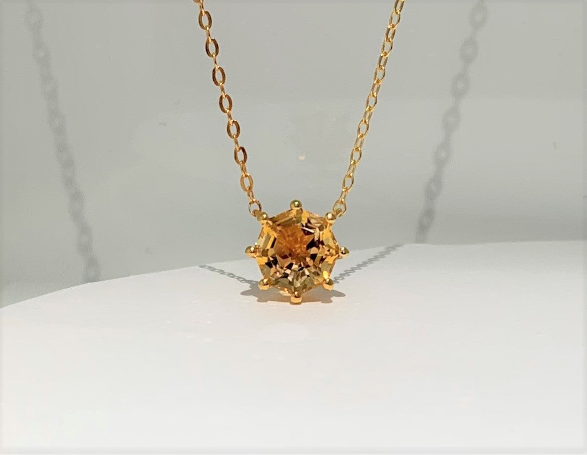 Classic Solitaire Citrine FARA Cut Necklace, 18K Gold Plated Sterling Silver