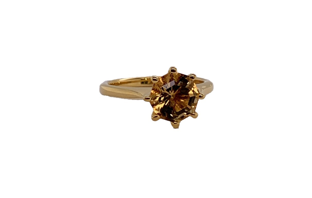 Classic Solitaire Citrine FARA Gem Engagement Ring, 18K Gold Plated Sterling Silver