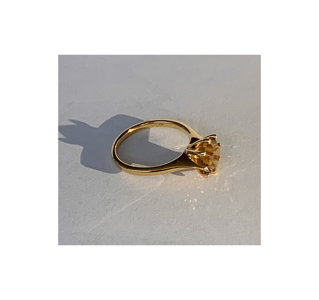 Classic Solitaire Citrine FARA Gem Engagement Ring, 18K Gold Plated Sterling Silver