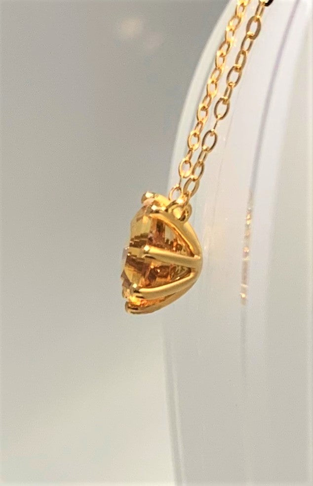 Classic Solitaire Citrine FARA Cut Necklace, 18K Gold Plated Sterling Silver