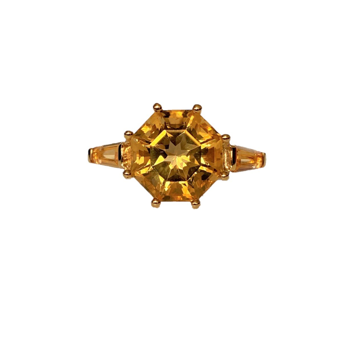 Classic Citrine FARA Cut & Baguette Ring, 18K Gold Plated Sterling Silver