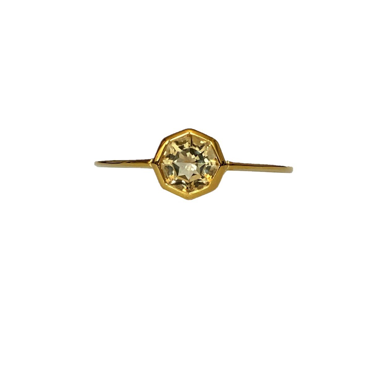 FARA Bezel Set Citrine Engagement / Promise / Stackable Ring 18K Gold Plated Silver