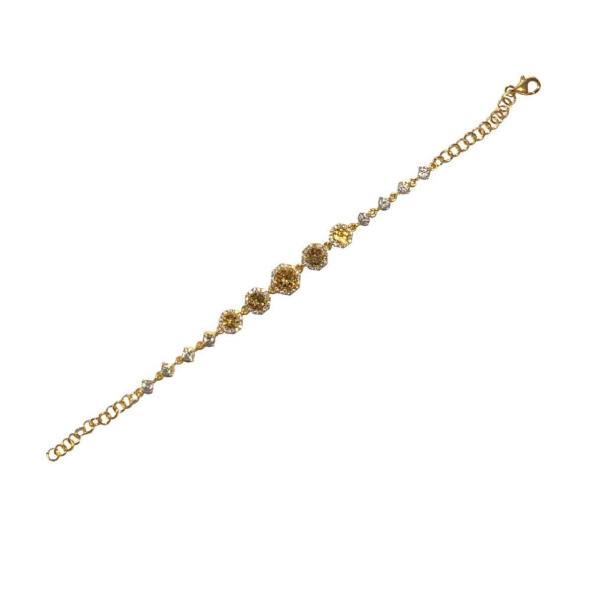 FARA Citrine with White Zircon Halo Link Bracelet, 18K Gold plated Silver, Fine Jewelry for Women