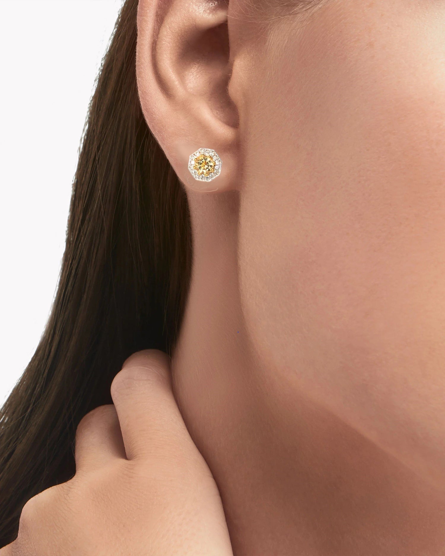 2.5ct. Citrine & Natural White Zircon Halo Stud Earrings,18K Gold Plated Silver November birthstone fine jewelry gift for women