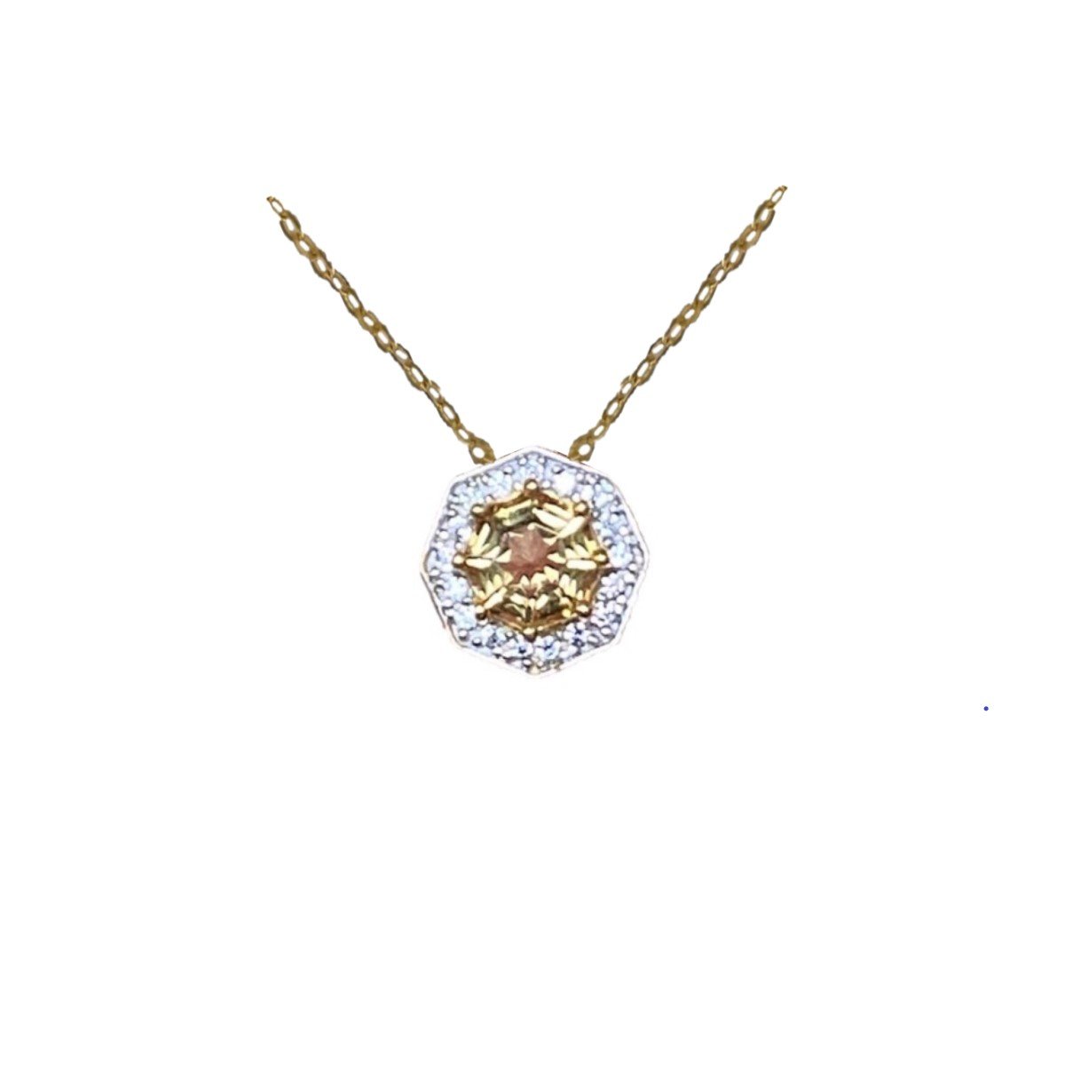 2ct. Citrine & Natural White Zircon Halo Pendant Necklace,18K Gold Plated Silver, 18 inch Chain november birthstone fine jewelry gifts for women