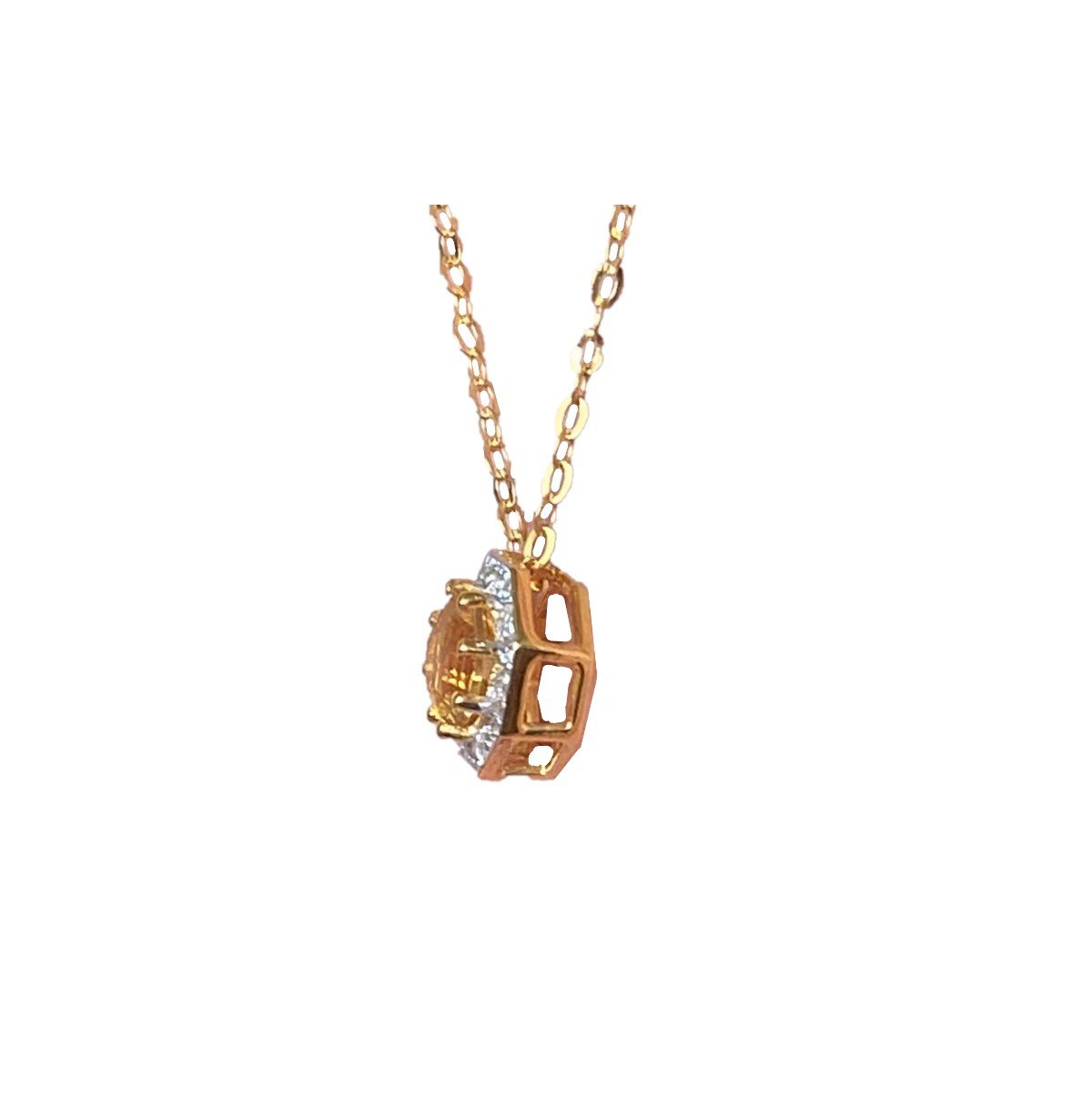 2ct. Citrine & Natural White Zircon Halo Pendant Necklace,18K Gold Plated Silver, 18 inch Chain november birthstone fine jewelry gifts for women