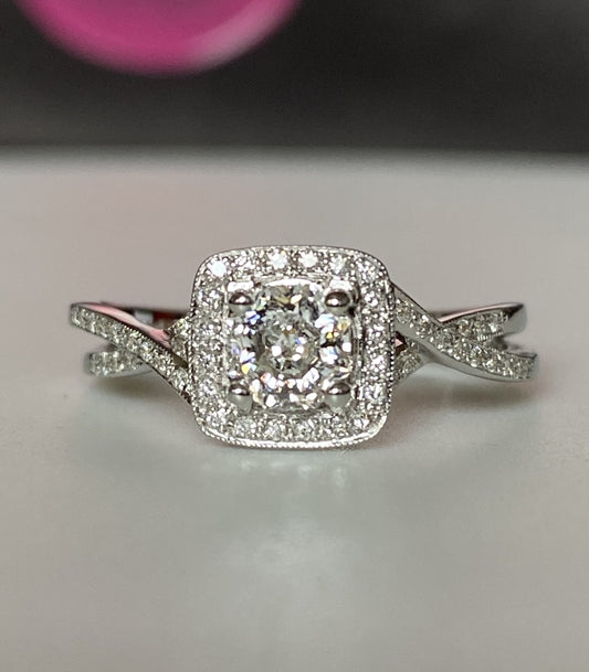 Diamond Engagement Ring 14K White Gold Halo