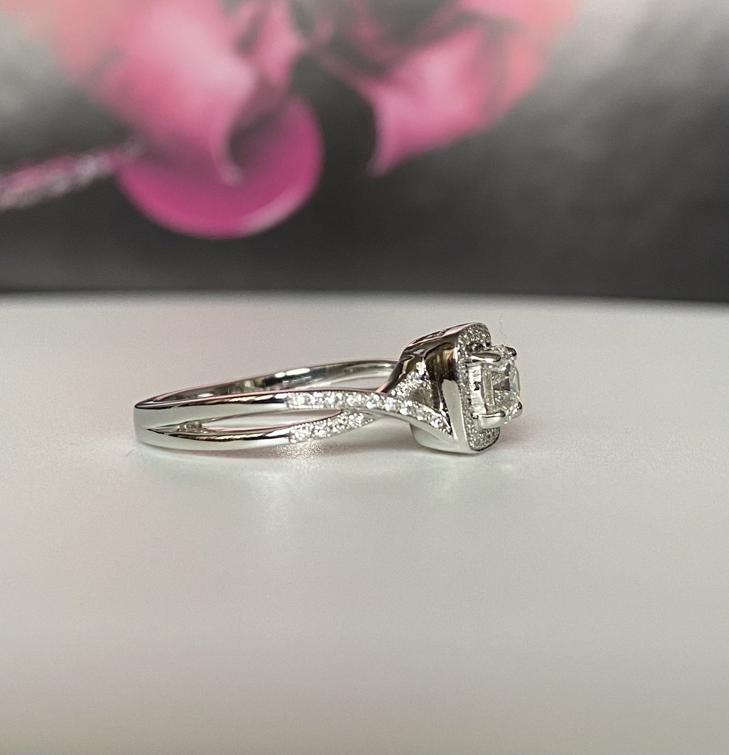 Diamond Engagement Ring 14K White Gold Halo