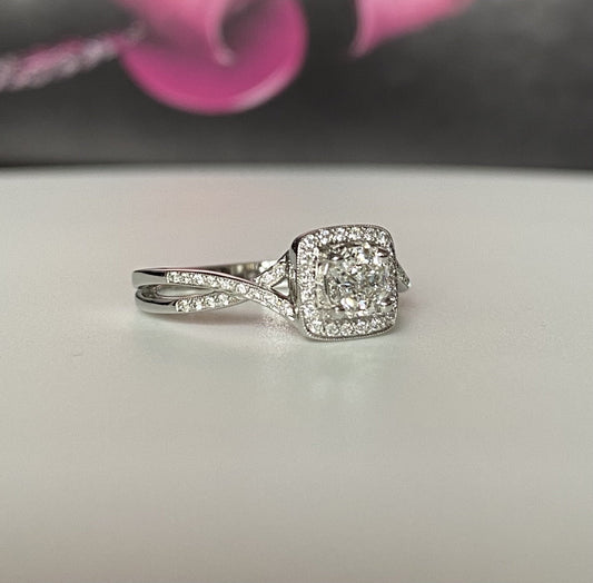 Diamond Engagement Ring 14K White Gold Halo