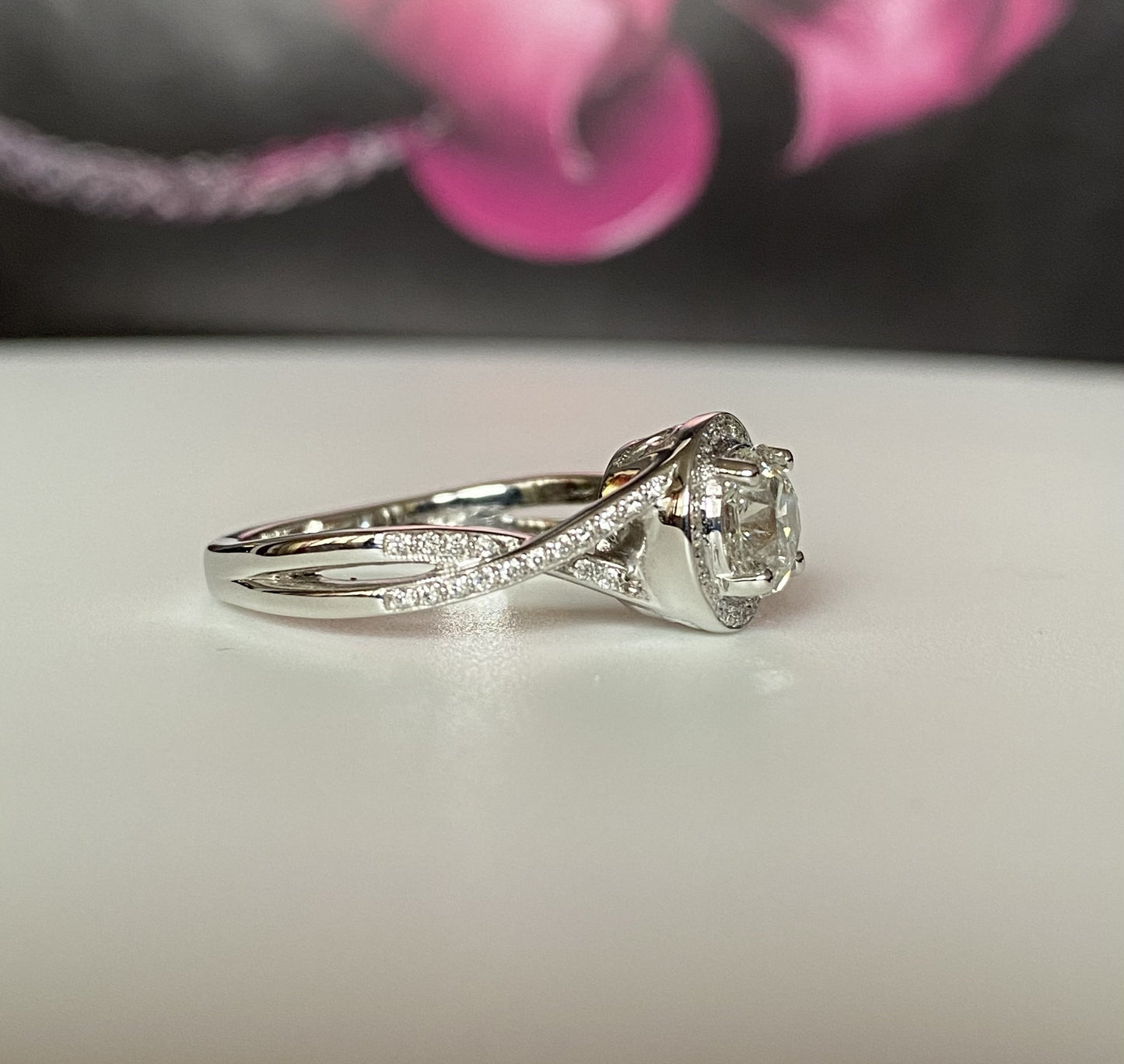 Diamond Engagement Ring 14K White Gold Halo