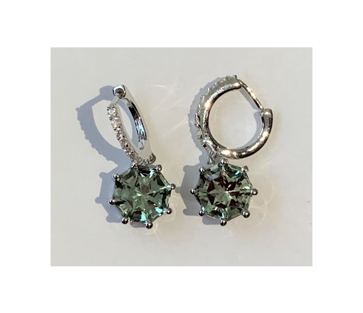 Classic Hughie Hoop Drop Prasiolite Green Amethyst FARA Cut Earring, Sterling Silver