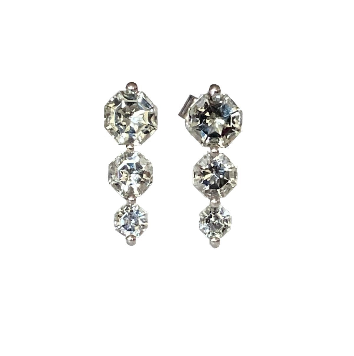 Three Stone Prasiolite FARA Gem Earrings, Sterling Silver