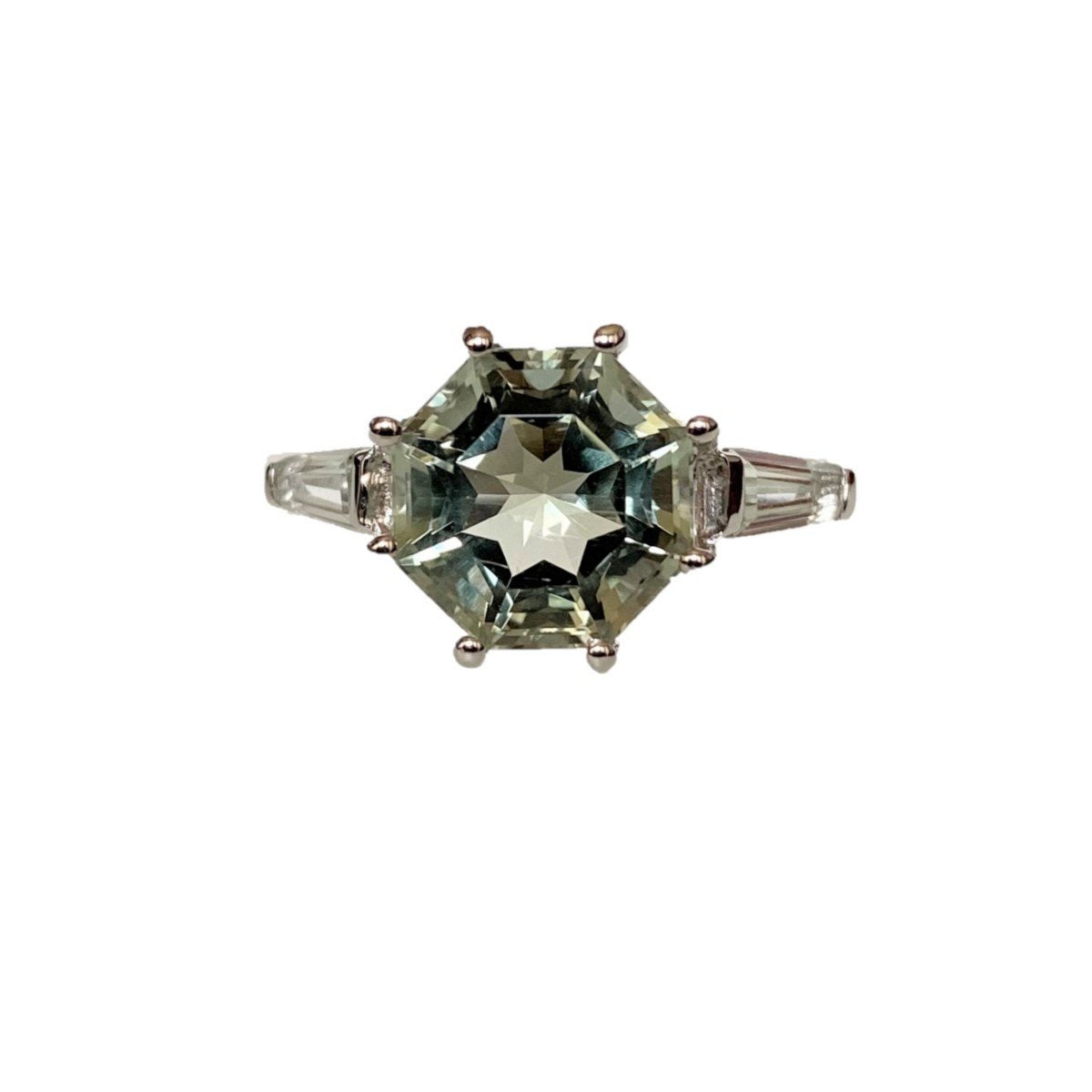 Classic Prasiolite FARA Cut & Baguette Ring, Sterling Silver