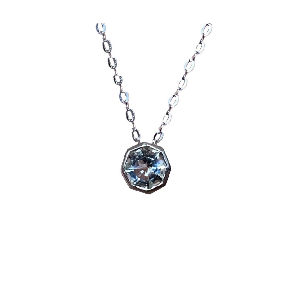 FARA Bezel Set Prasiolite Minimalist Necklace set in Rhodium Plated Sterling Silver