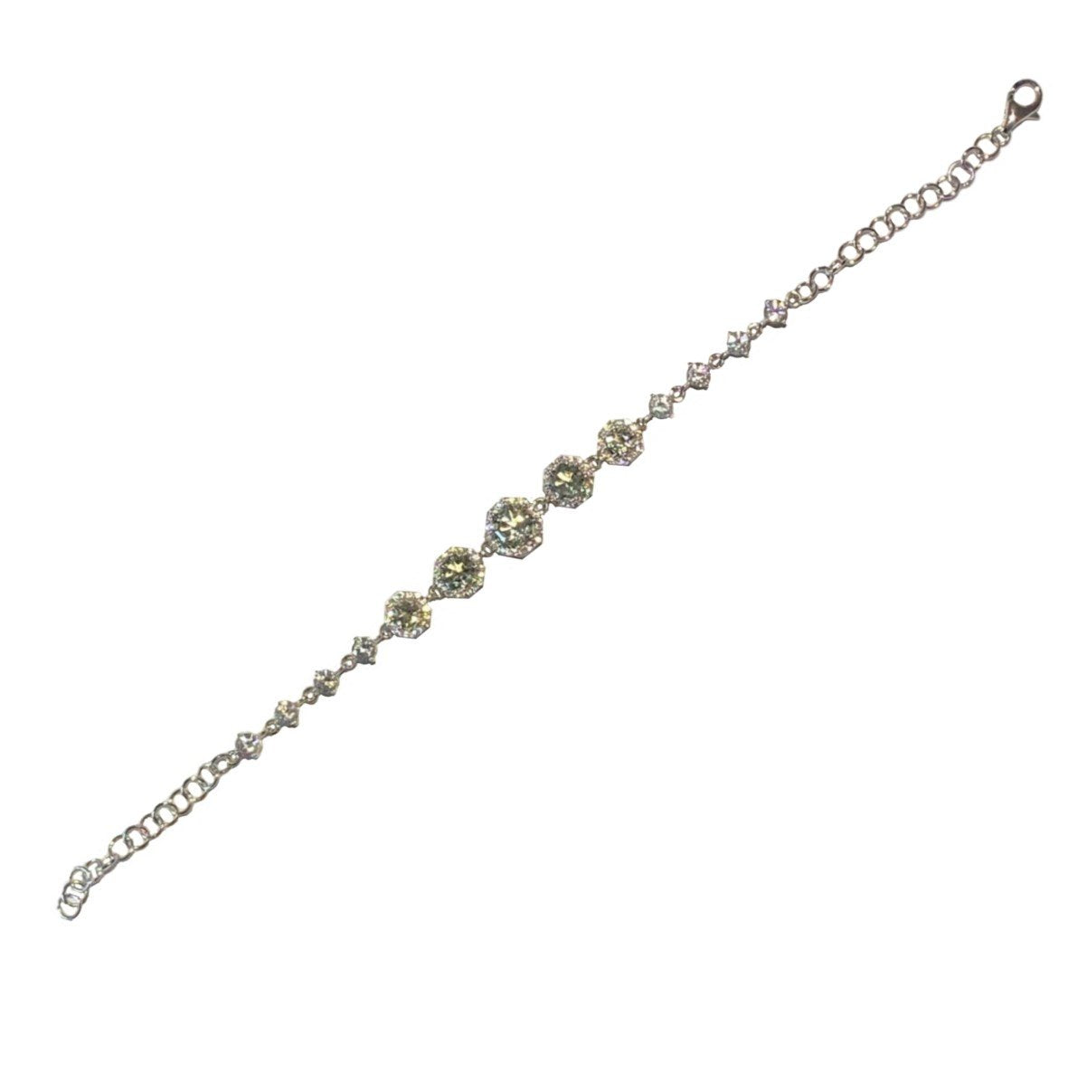 FARA Prasiolite with White Zircon Halo Link Bracelet, Sterling Silver, Fine Jewelry for Women