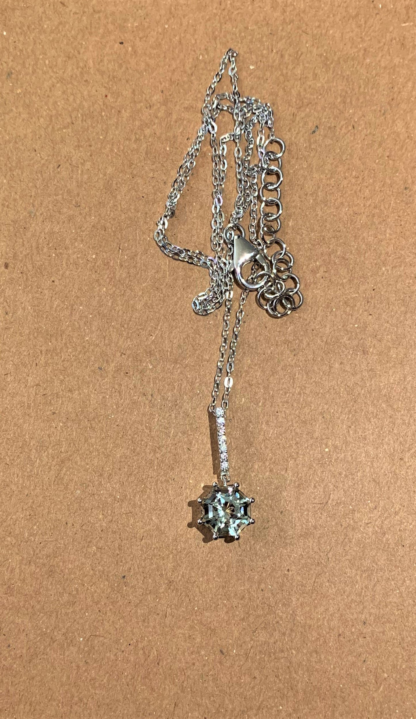 Classic Drop Prasiolite FARA Cut Pendant, Sterling Silver