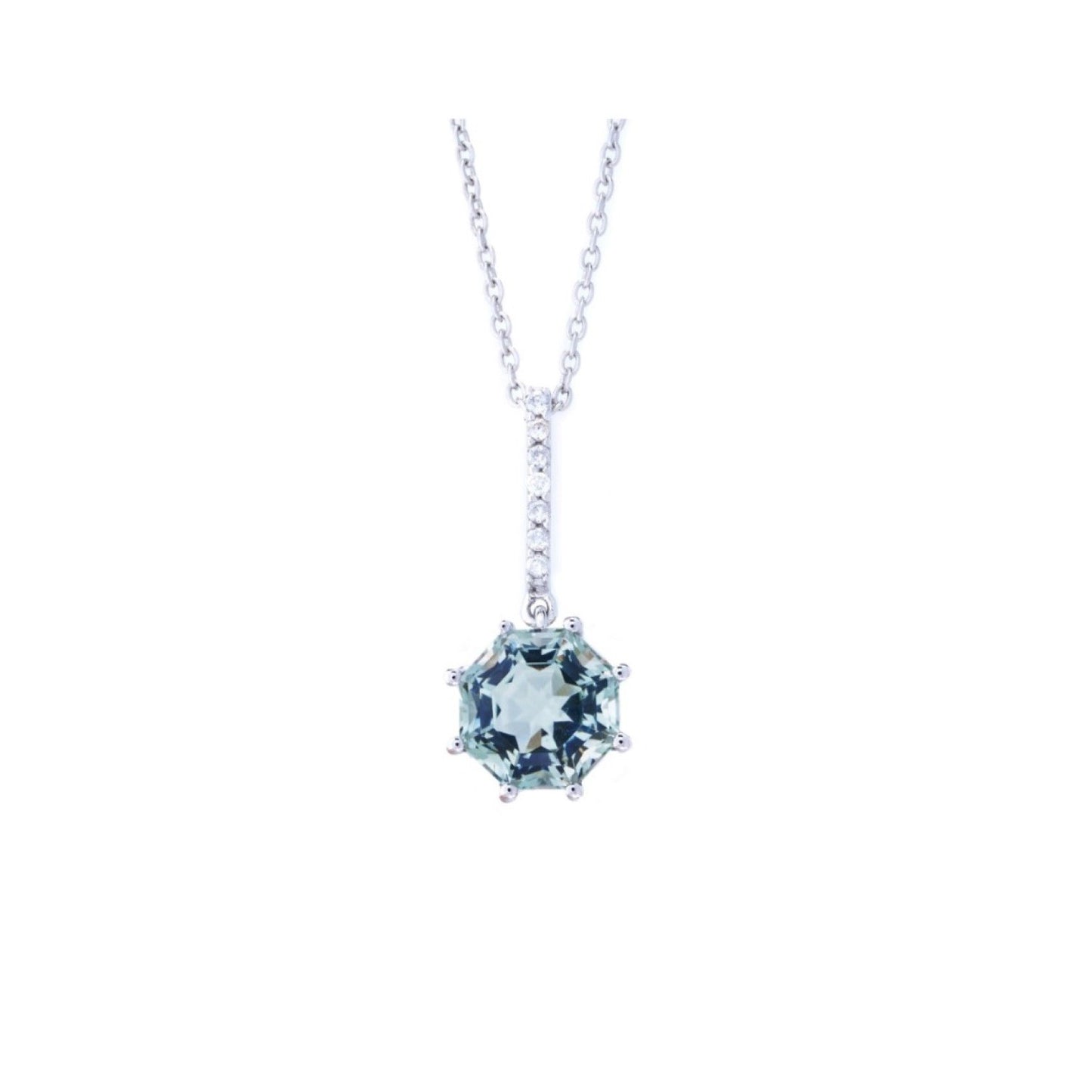 Classic Drop Prasiolite FARA Cut Pendant, Sterling Silver