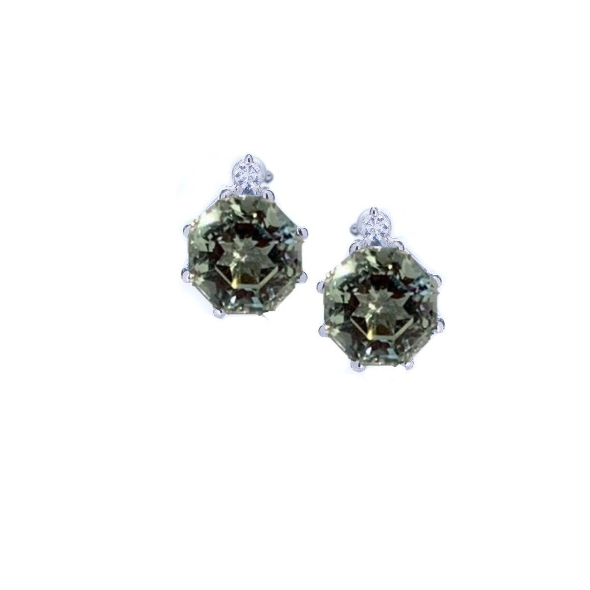 FARA Prasiolite & Natural White Zircon Earrings Sterling Silver for Women