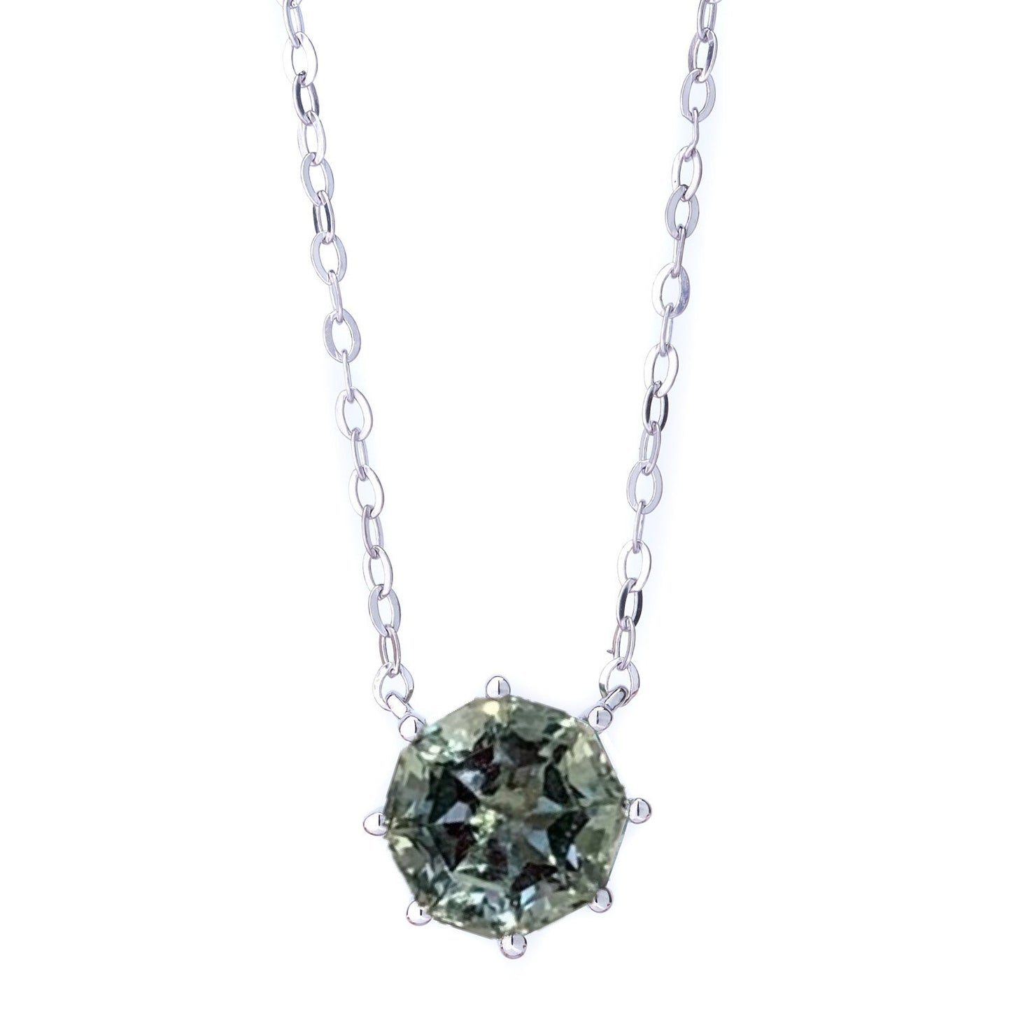 Classic Solitaire Prasiolite FARA Cut Necklace, Sterling Silver